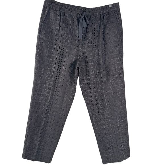 J.Crew Women's Pull-On Pant Eyelet Black High Rise Elastic Cropped Straight 12 - Picture 1 of 10